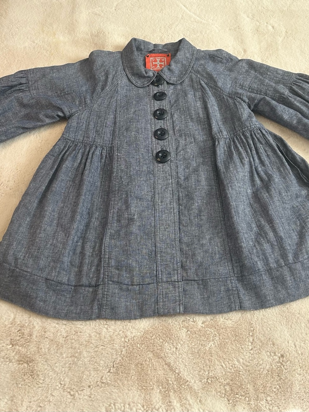 Cotton/linen chambray swing jacket, Free People, puff sleeve style